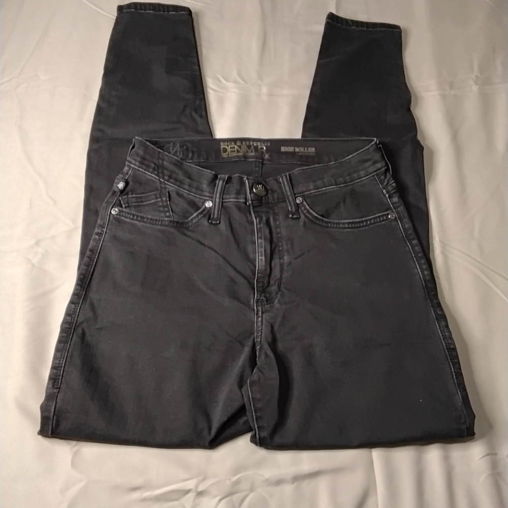 Rock & Republic Women's Slimming Denim Cure High Roller Legging Black Sz 8.